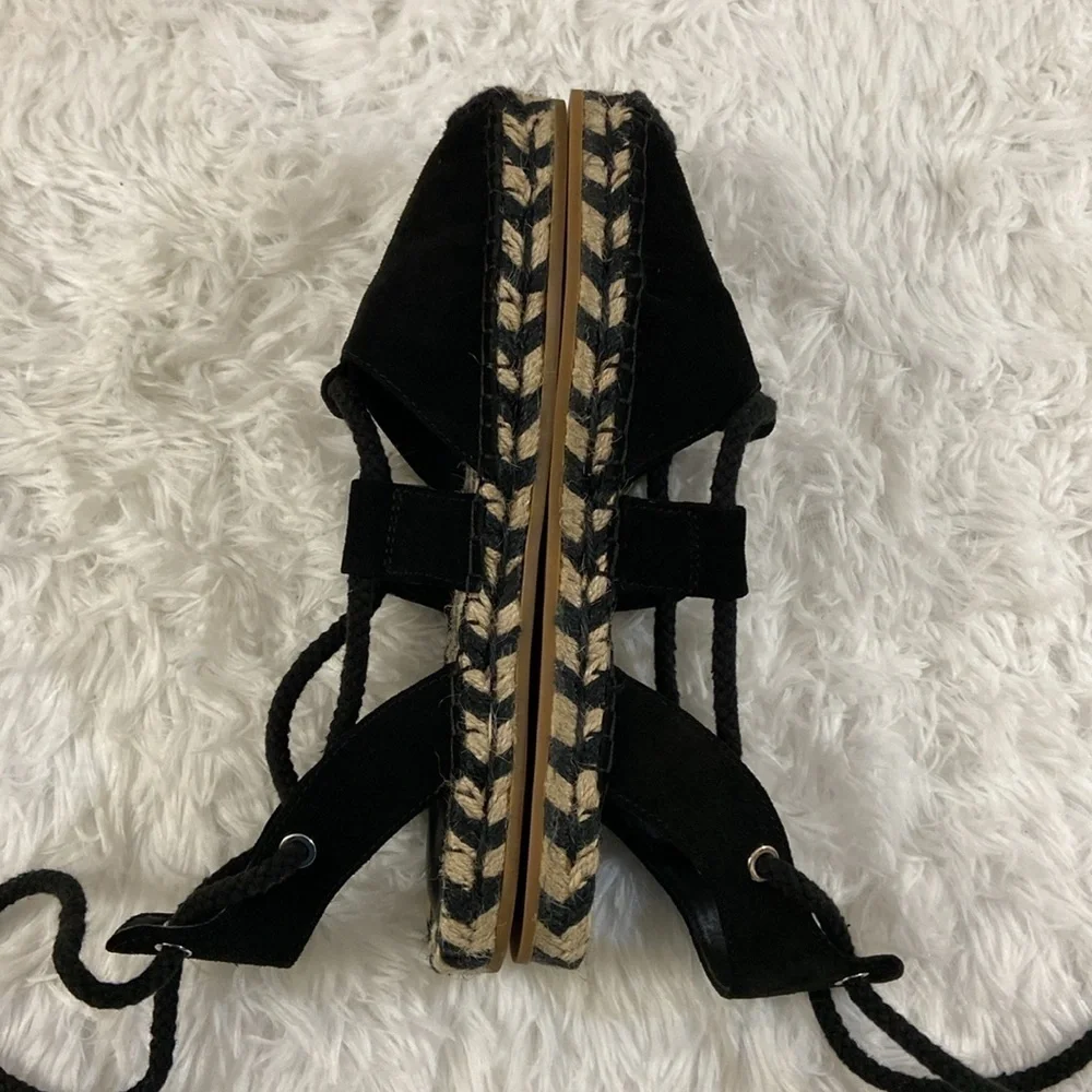 & OTHER STORIES WOMEN FLAT BLACK LACE UP ESPADRILLE SANDALS . SIZE-7